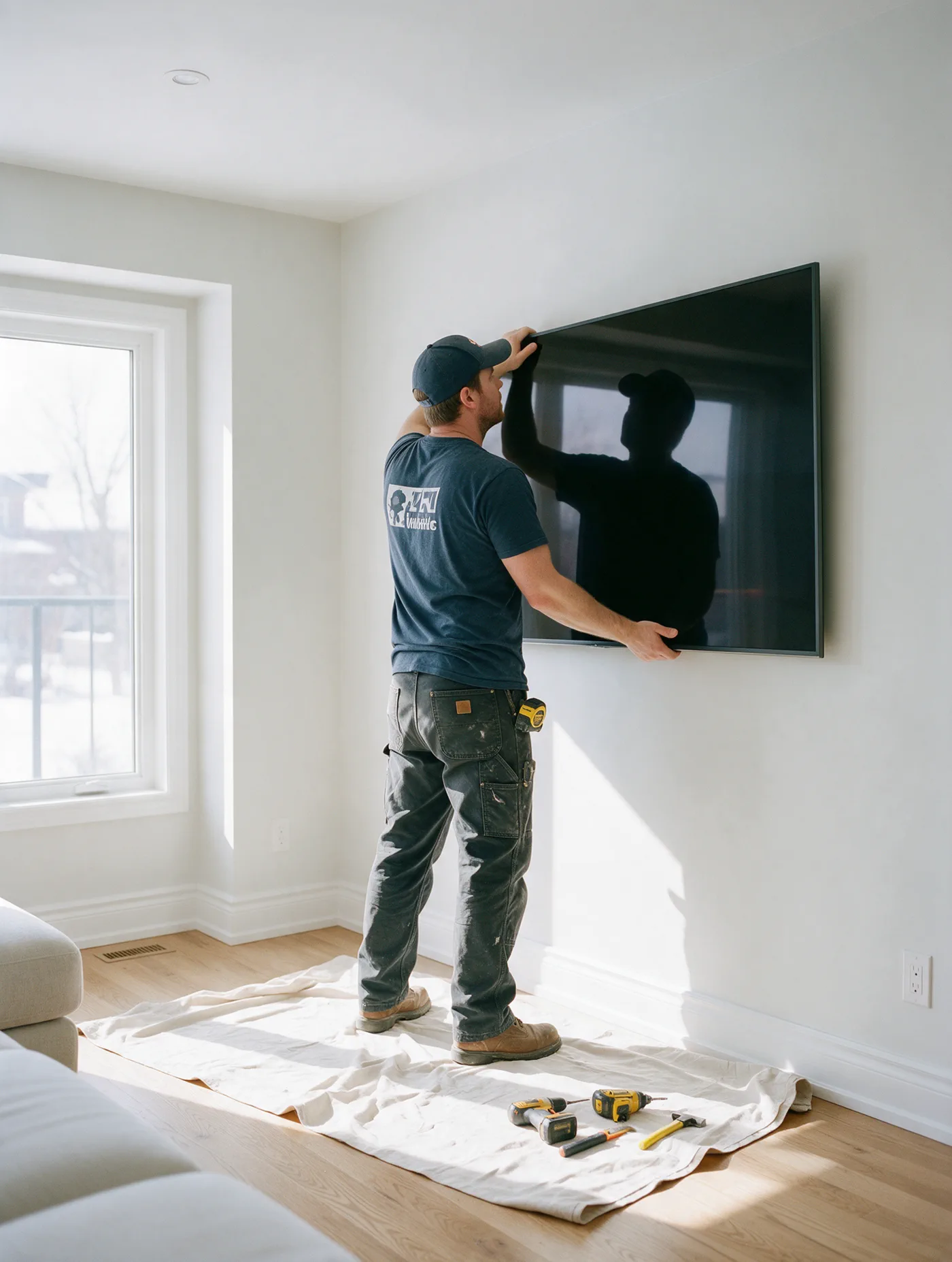 Mounting a TV in a sunlit living room